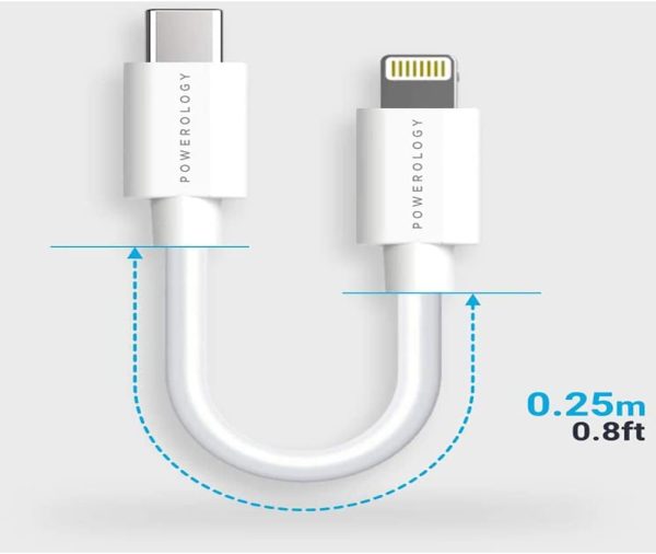 Powerology  USB-C to Lightning Connector Cable 0.25m – White Sale