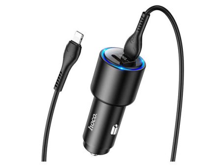 Hoco NZ3 LED Light Car Charger - Type-C   Lightning   Black For Sale