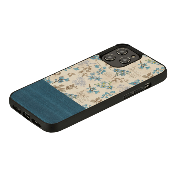 Wooden Case For iPhone 12 Pro Max - Blue Flower Discount