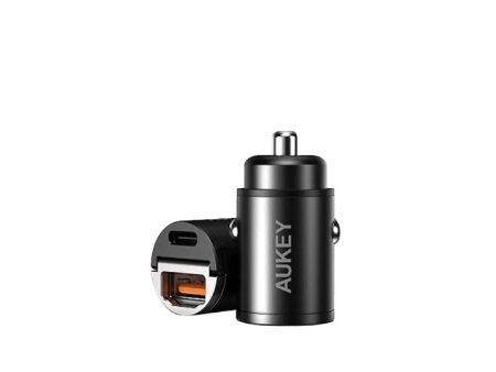 AUKEY Dual-Port Car Charger -  30W   USB-A   USB-C - Black Online now