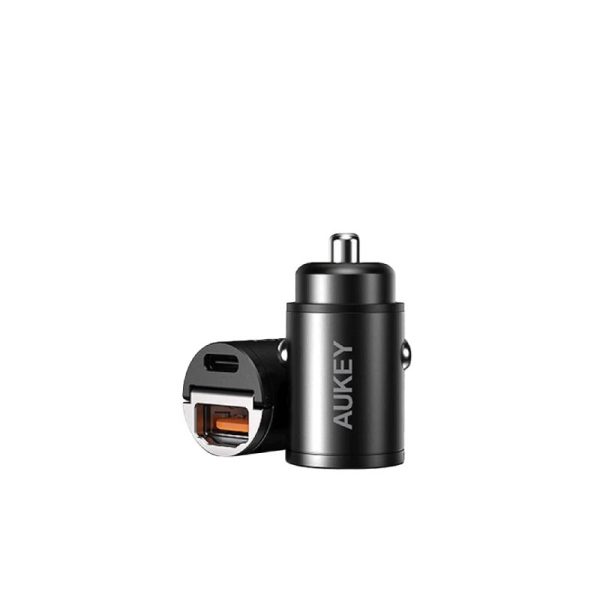 AUKEY Dual-Port Car Charger -  30W   USB-A   USB-C - Black Online now