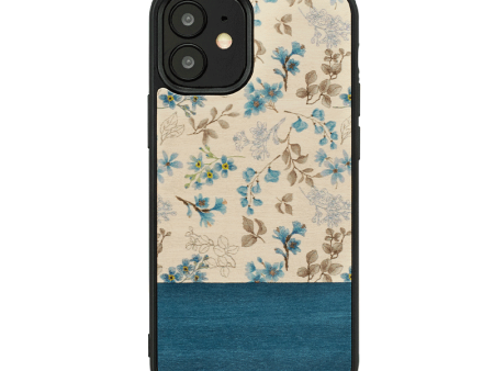 Wooden Case For iPhone 12 & 12 Pro - Blue Flower For Sale