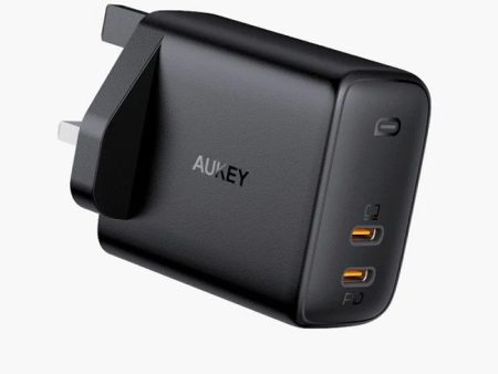 AUKEY Dual-Port Wall Charger with GaN Power Tech - 65W   Black Fashion