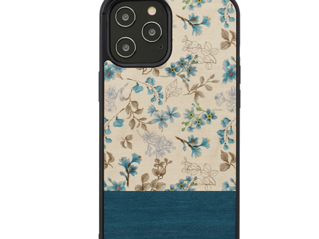 Wooden Case For iPhone 12 Pro Max - Blue Flower Discount