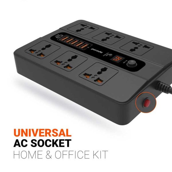 Porodo Multi-Port Super Hub with 6 Universal AC Sockets 13A 3000W - Black Online Hot Sale