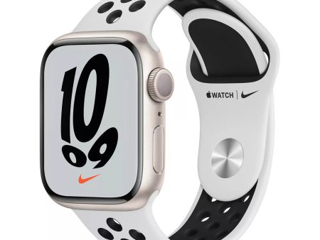 Apple Watch Series 7 45mm GPS + Cellular Starlight Aluminum Case Pure Platinum Black Nike Sports Band on Sale