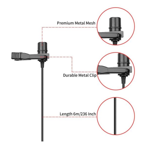 BOYA BY-M1 Pro Omnidirectional Lavalier Condenser Microphone - 65 Hz   3.5mm Jack   Wired - Black Online Sale