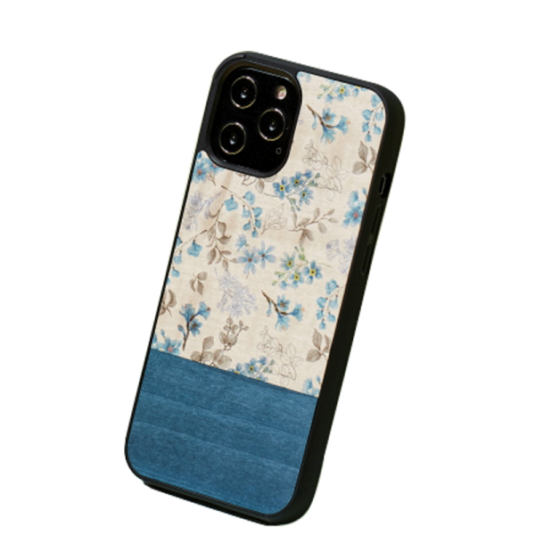 Wooden Case For iPhone 12 Pro Max - Blue Flower Discount