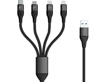 Porodo 4in1 Aluminum Braided Fast Charge Cable (1.2m 4ft) - Black on Sale