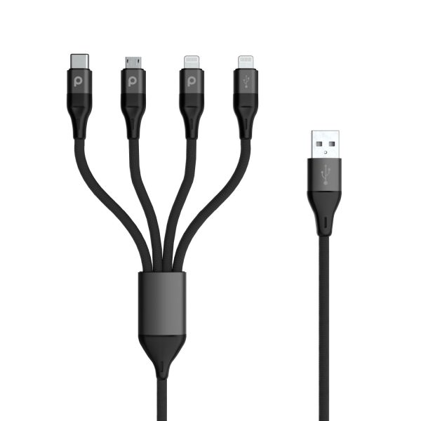 Porodo 4in1 Aluminum Braided Fast Charge Cable (1.2m 4ft) - Black on Sale