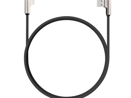 AUKEY 90 Degree Braided Nylon Sync & Charge Lightning Cable (1.2m   3.95ft) - Black Hot on Sale