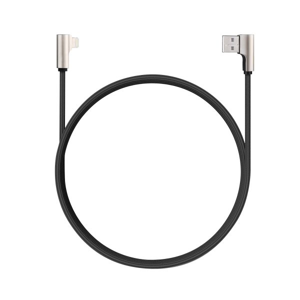 AUKEY 90 Degree Braided Nylon Sync & Charge Lightning Cable (1.2m   3.95ft) - Black Hot on Sale