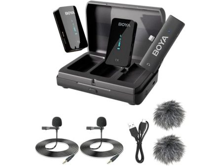 BOYA 2.4GHz Wireless Microphone for mobile device like smartphone, PC, tables (2transmitters+1receiver with Lightning jack) - Black Supply