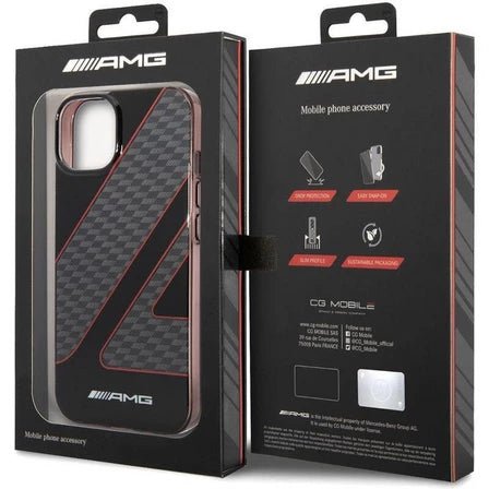 AMG Apple iPhone 14 Pro Transparent Double Layer Case with Checkered Flag Pattern - Red For Sale