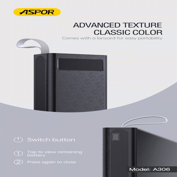 Aspor A306 Power Bank - 30000mAh   20W   Micro USB   Type-C   Lightning   Black Sale