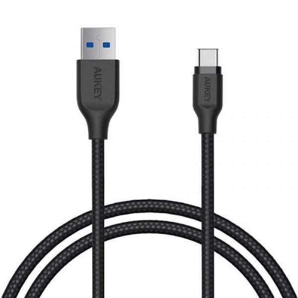 Aukey Braided Nylon Cable - 1.2m   USB 3.1 Gen 1 to USB-C   Black For Sale