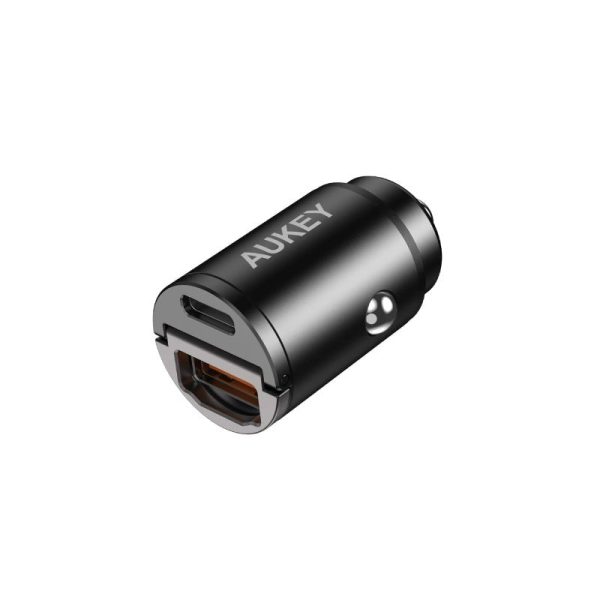 AUKEY Dual-Port Car Charger -  30W   USB-A   USB-C - Black Online now