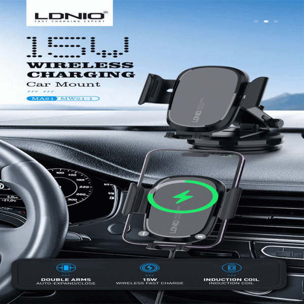 LDNIO MW21-1 Car Mount Wireless Charging - 15W   Black Hot on Sale