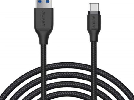 Aukey Braided Nylon USB 3.1 GEN1 to USB-C Cable (2m   6.6ft) - Black Online Sale