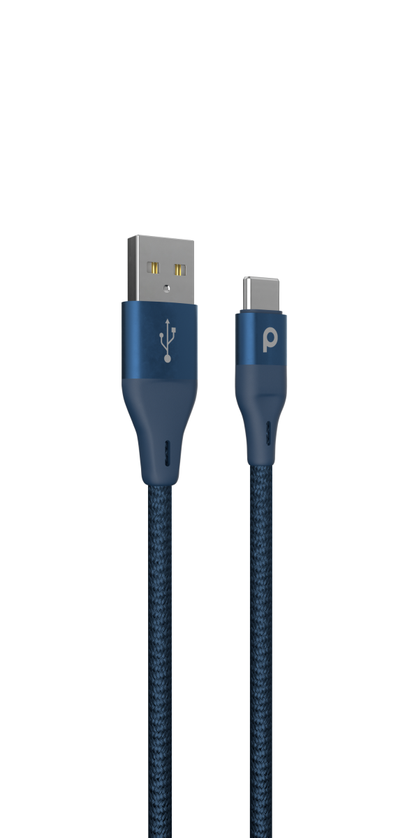 Porodo Braided USB-A to Type-C (3A 1.2m) - Blue Hot on Sale